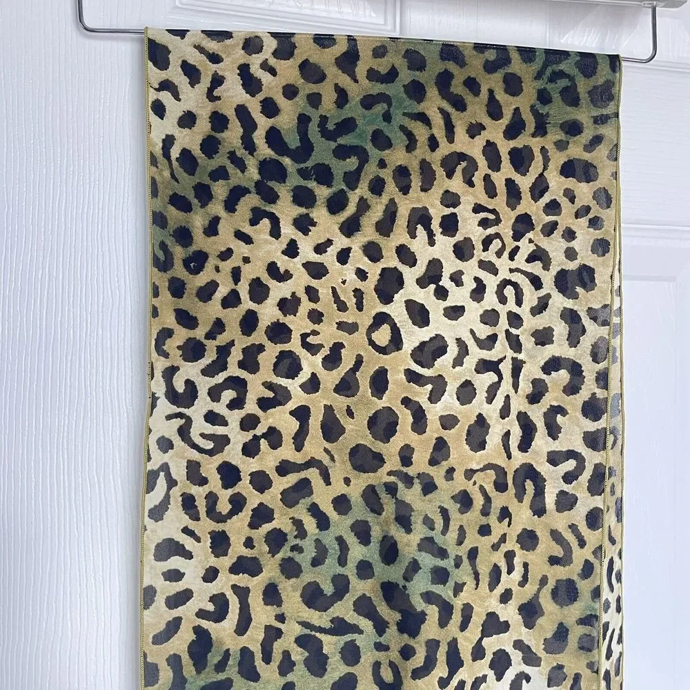 Leopard Animal Print Long Silky Scarf 44x11 EUC